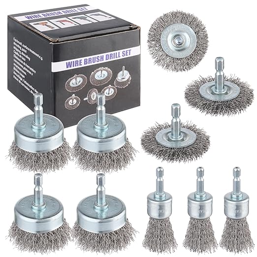 Rocaris 10-Pack Carbon Steel Wire Wheel, Cup, Pen Brush Set with 1/4-Inch Hex Shank for Rust Removal, Corrosion and Scrubbing Surfaces