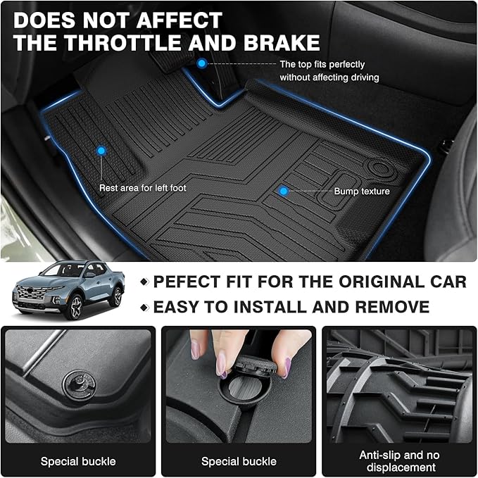 Powerty Floor Mats & Truck Bed Mat for 2022-2024 2025 Hyundai Santa Cruz Accessories Floor Mats 2 Row Liner Set All Weather TPE 3D Floor Liners&Truck Bed Liner