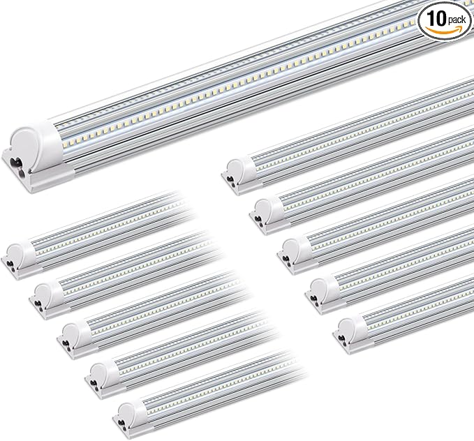 Barrina 8FT LED Shop Light, 100W 15000LM 6500K Super Bright White, Linkable T8 Shop Lighting LED V Shape Led Tube Lights, Ceiling Lights Fixtures for Garage, Workshop, ETL Listed, 10 Pack