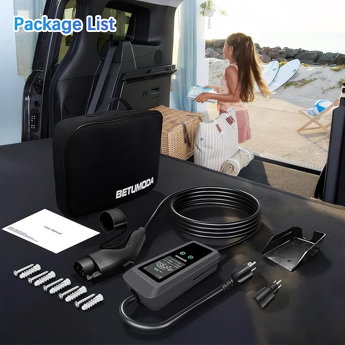 Portable Level 1&2 EV Charger, 16Amp Adjustable Current, Wallbox for Home/Travel, 110V/240V, NEMA 5-15&6-20 Plugs, 24.99FT Cable, Compatible with J1772 Electric Cars, Tesla Needs Adapter
