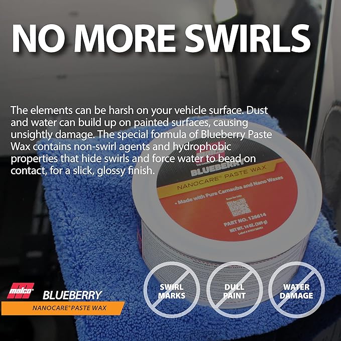 Malco Nano Care Blueberry Paste Wax - Creates High Gloss Finish and Long-Lasting Shine/Premium Paste Wax for Use on Fiberglass, Gel Coat and Painted Vehicle Finishes / 14 Oz. (126614)