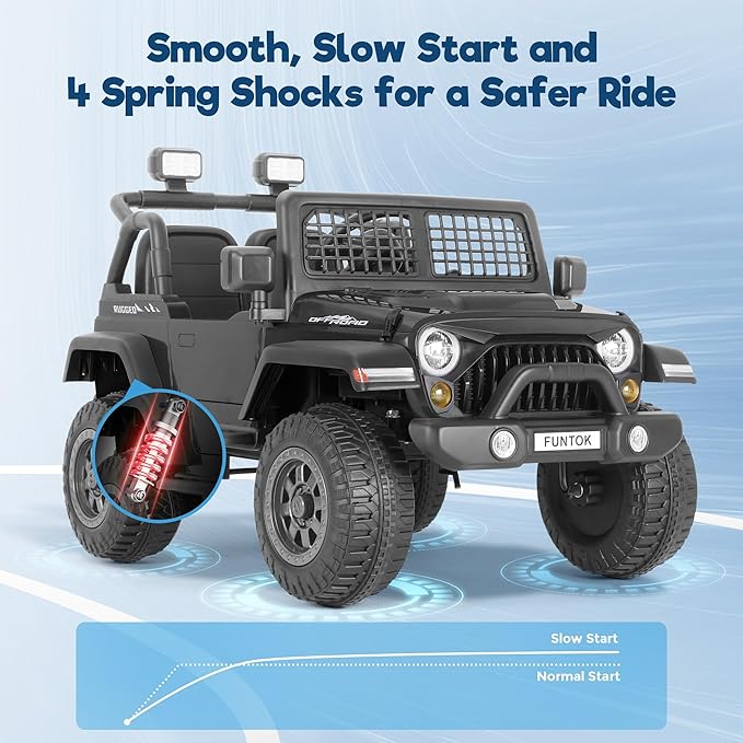 2 Seater Ride on Car, 12V 7AH Electric Car with Parent Remote Control, Spring Suspension, LED Headlight & Music Player, 3 Speeds Kids Cars to Drive (Black)