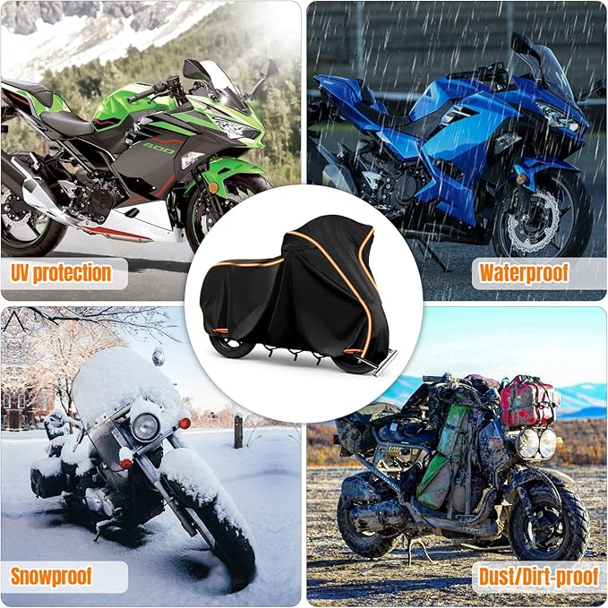 420D Motorcycle Cover for Kawa Ninja 400 500 650 Z900 Zx6r/Yamaha R1 R3 R6/BMW F 900R Street Without Trunk Models,Outdoor Bike Cover Windproof Heavy Duty Waterproof Protection