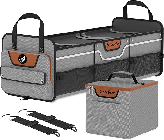 Trunk Organizer, Heavy-Duty Storage for Car & SUV, Foldable Waterproof Car Organizer with Cooler, Collapsible Multi-Compartment Storage, 95L, Grey-M003