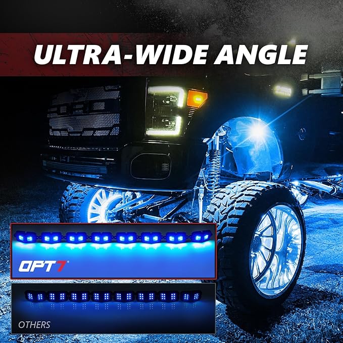 OPT7 Photon RGB LED Magnet Rock Lights with APP & Remote Control, 8 Red Pods Wide Angle Multicolor Neon Underglow Lighting Kit with Extension Wire, IP68 Waterproof for Offroad Truck Jeep RZR ATV UTV