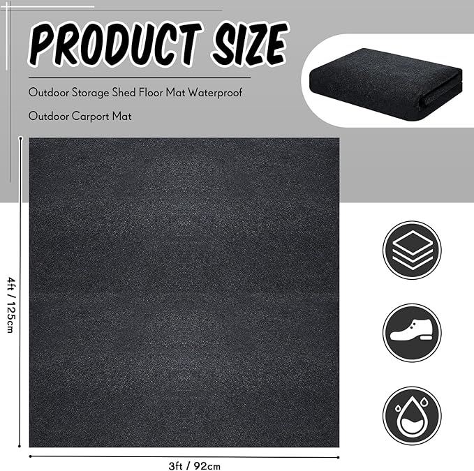Haull Outdoor Storage Shed Floor Moat Waterproof Outdoor Carport Mat Thickened Soft Patio Furniture Pad Washable with Non Slip Backing, Storage Shed Not Included(4 x 3 ft)