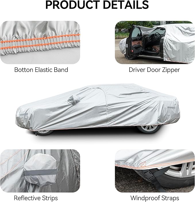 Car Cover Compatible with Dodge Charger 2006-2024/Honda Accord 2001-2024,Waterproof Car Cover for Automobiles All Weather with Door Zipper & Cotton Lining,Windproof Sun UV Hail Protection