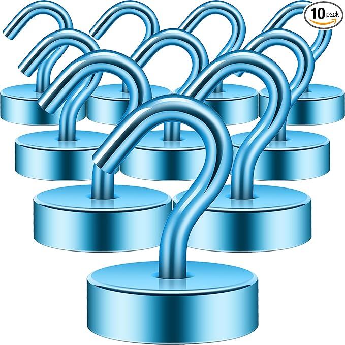 Neosmuk Magnetic Hooks, Cruise Ship Essentials, 40lb+ Heavy Duty Magnetic Hooks for Cruise Cabins, Refrigerator, Grill, Hanging, and Travel | Extra Strong Must-Haves Magnet Hook,RoyalBlue,Pack of 10
