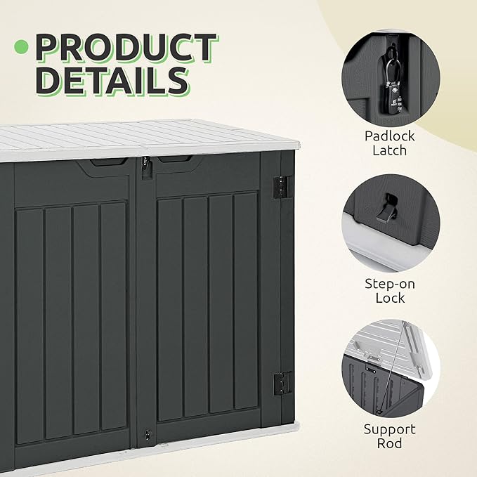 GOOBED Horizontal Shed with Padlock Latch, Outdoor Storage Shed for Backyard and Garden, 35 Cu Ft Small Storage, Waterproof, Easy Assembly, Dark Gray