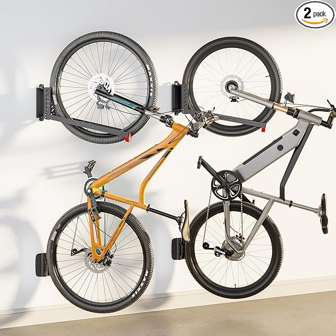 monTEK Swivel Bike Wall Mount, No Heavy Lifting Required Bike Wall Mount, Bike Hangers for Garage, Space-Saving Bike Rack Garage, Easy to Load and Unload, Bike Hanger Can Hold Up to 77 lbs, 2 Pack