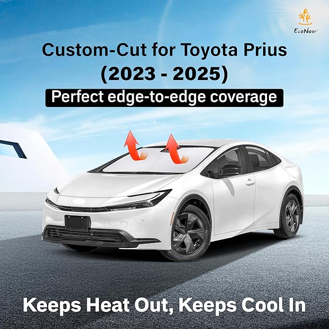 Econour Windshield Sun Shade for Toyota Prius C Accessories 2023-2025 Custom Fit Sunshade Foldable Sun Visor Protector Blocks UV Rays Keep Your Car Cooler