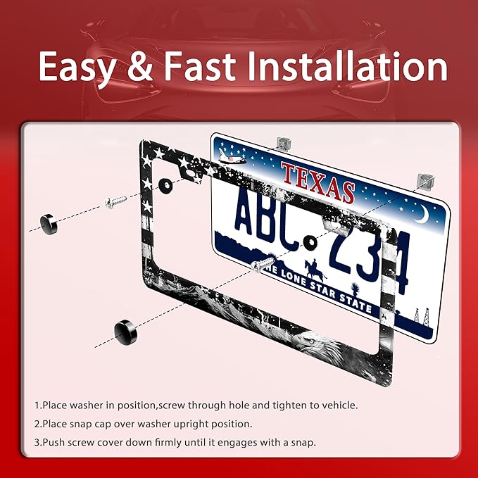 American Flag Eagle Mountains License Plate Frame Funny License Plate Holder Stainless Steel Accessories Cars Decor with 2 Holes Screws Fits Standard Us Ca Vehicles License Plate Frames 12.2 X 6 Inch