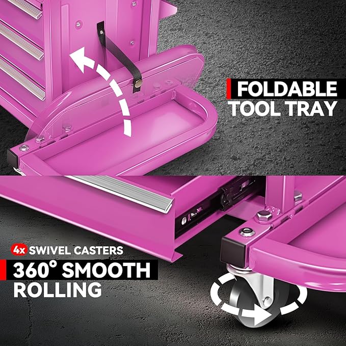Auto Dynasty 3-Drawer Mechanic Rolling Seat, 350 LBS Capacity Roller Garage Shop Seat with Storage Tool Tray for Workshop, Repair Shop, Warehouse, Purple