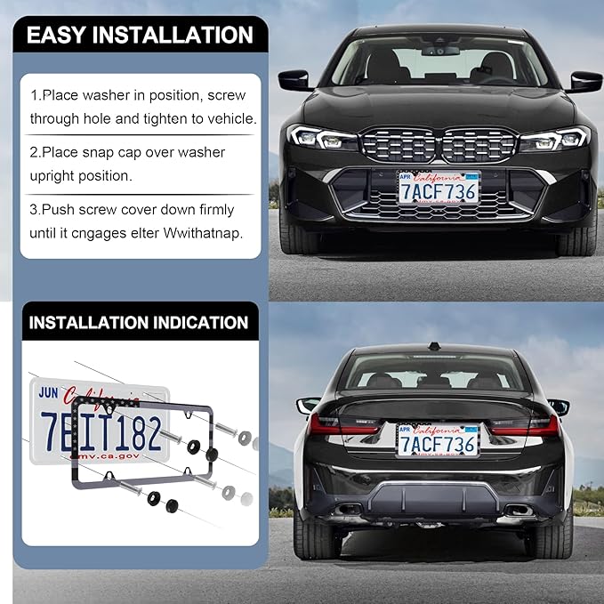LivTee American Flag License Plate Frames, 4 Holes Stainless Steel License Plate Covers, 2PCS Car License Plate Holder, Automotive Exterior Accessories, Black-Gray
