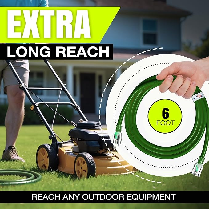 6ft Outdoor/Indoor Extension Cord 16/3 Gauge Heavy Duty 3 Prong SJTW, Waterproof, Flexible Cold-Resistant Long Power Cord,13A 125V 1625W, Green by LifeSupplyUSA