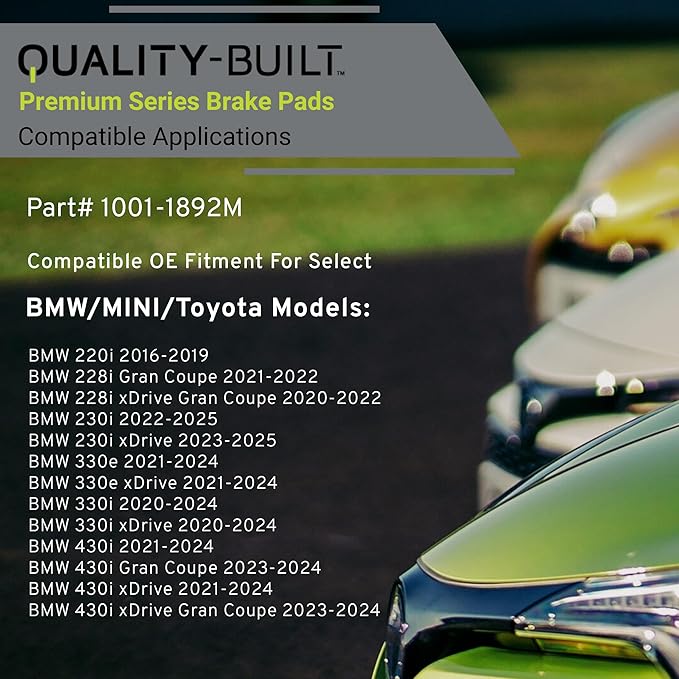 Premium Semi-Metallic Front Brake Pads (1001-1892M) Compatible with 2016-2025 BMW/Mini/Toyota (220i/228i/230i/330e/330i/430i/Cooper Clubman/Cooper Countryman/GR Supra/X2/X3/X4/Z4 & More)
