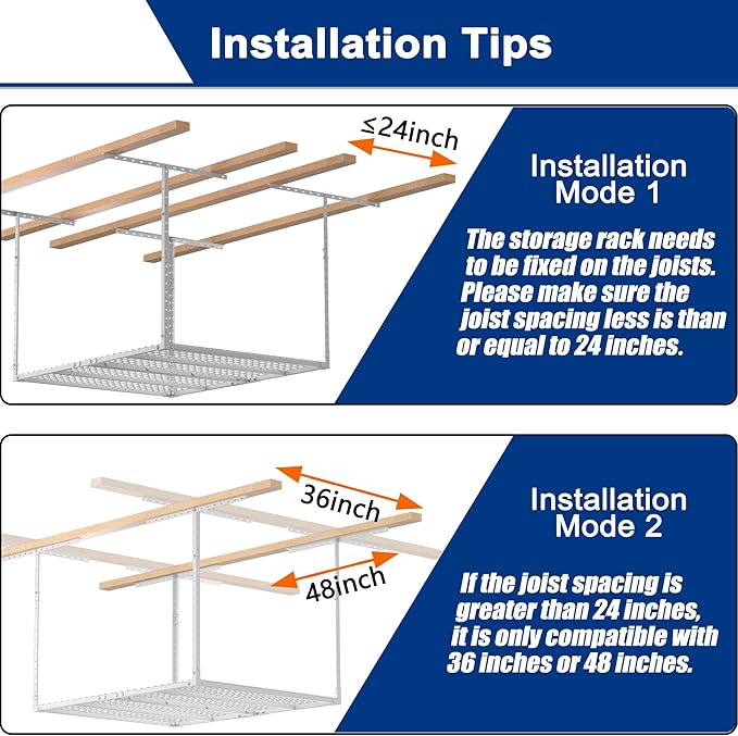 GIOTORENT 3x4FT Heavy Duty Overhead Garage Storage Rack - Adjustable Ceiling Shelving with 450lbs Weight Capacity, Metal Garage Organization System, White