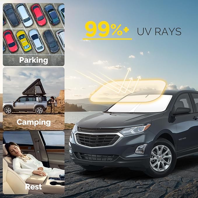 Car Windshield Sun Shade Compatible with 2018 2019 2020 2021 2022 2023 2024 2025 Chevy Equinox Accessories Windshield Cover Foldable Front Window Sunshade Custom Sun Visor Blocks UV Rays