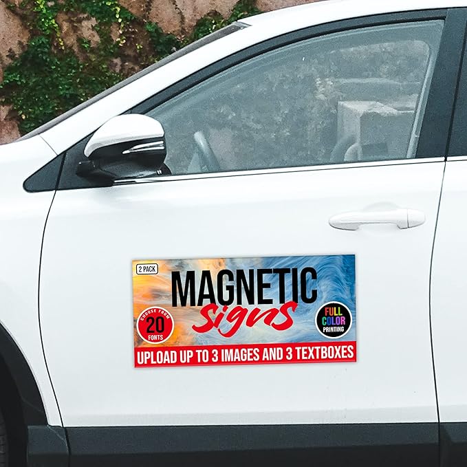 2 Pack, Personalized Magnetic Signs for Vehicles, Custom Car Magnets for Businesses, Customized Full Color Magnetic Truck Signs, 12x24 Car Magnet Signs (Design E)