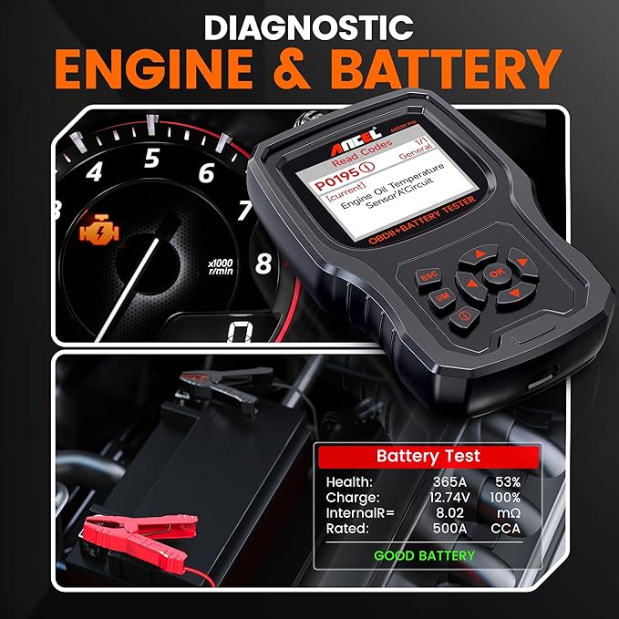 ANCEL AD530 PRO 2 in 1 OBD2 Scanner & Car Battery Tester, Car Scanner Diagnostic Tool with Live Data, 6V 12V Battery Checker with Charging/Cranking Test, Check Engine Code Reader for 1996+ Vehicles