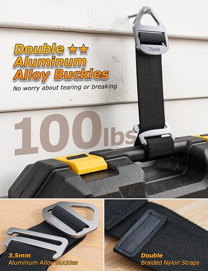 4 Pack One Hand Operation [1s Tighten by Gravity] Adjustable Extension Cord Organizer Holder, Hose Rope Storage Straps Wrap for RV Shed Workshop Garage Organization, Gadgets Tools Gifts for Dad Men