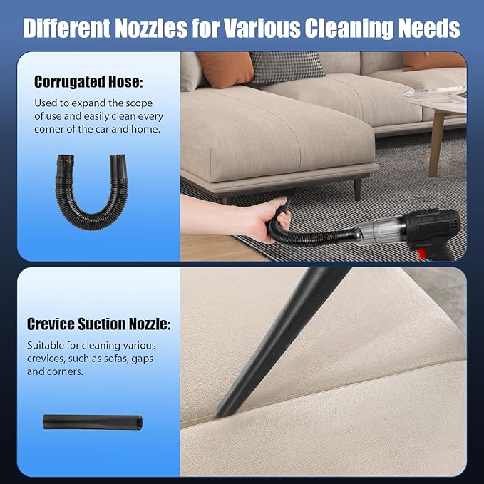 Car Vacuum Cleaner Portable Air Duster 2in1 Brushless Motor 80000 RPM Vacuum Suction Blower with LED Light Dual Use for Home Office Keyboard with 5pcs Nozzles and Carry Bag