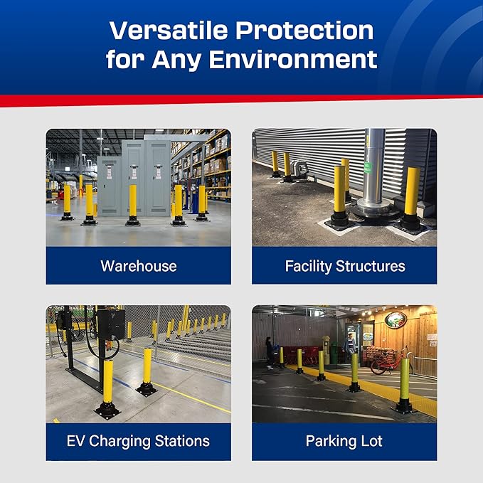 Impact Recovery - SlowStop Steel Rebounding Bollard - Metal Post - Safety Bollard - Made in the USA - 6" x 42"