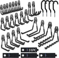3-H Garage Wall Hooks 31 Pack, Garage Hooks Heavy Duty with Extra Welding Spots, Garage Organizer for Garden, Lawn, Yard Tools, Chairs, Ladders, Weed Eater, Shovel, Blower(Black)