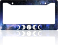 Moon Phases License Plate Frame Starry Sky Forest Moon License Plate Holder for Front or Rear Car Tags Stainless Steel Funny Car Decoration with Screws 6.3 X 12.2 in