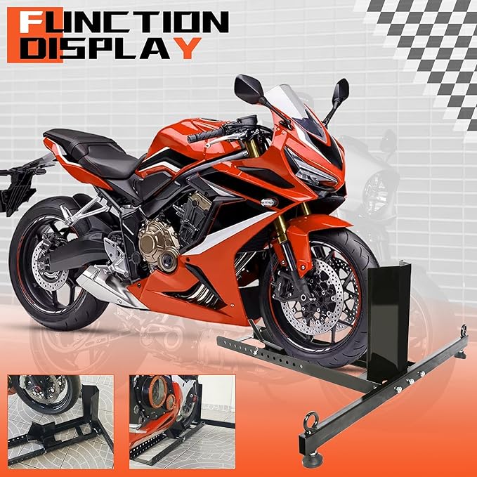 ECOTRIC Motorcycle Wheel Chock Stand Upright 1800lb Capacity, Adjustable Motorcycle Front Tire Stand Chock for Trailer Truck Garage Fit for Most Motorcycles Tire Size 15"-22" Wheels