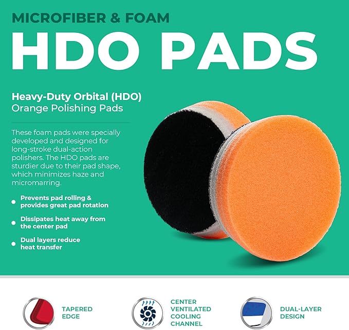 Lake Country 3.5" HDO Orange Foam Polishing Pad (2-Pack) – Premium Heavy Duty Orbital Polishing Pad for Painted Surfaces – Fits 3" Backing Plate