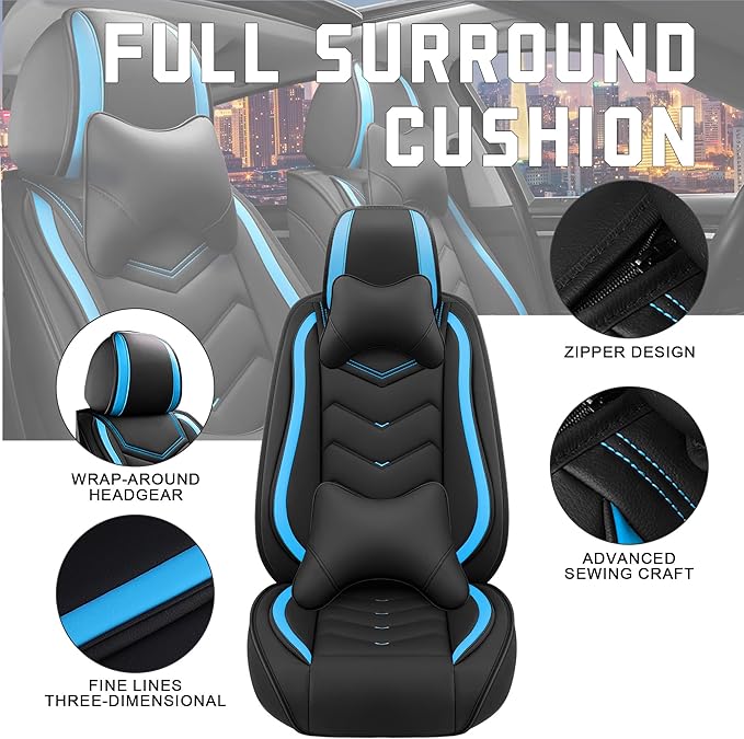 Car Seat Covers for Chrysler Pacifica 2004-2025, Stylish Sport Seat Cover, Premium Nappa Leather Car Seat Cover. Automobile Seat Covers Sets.(Luxury 2 Seats/Black Blue)