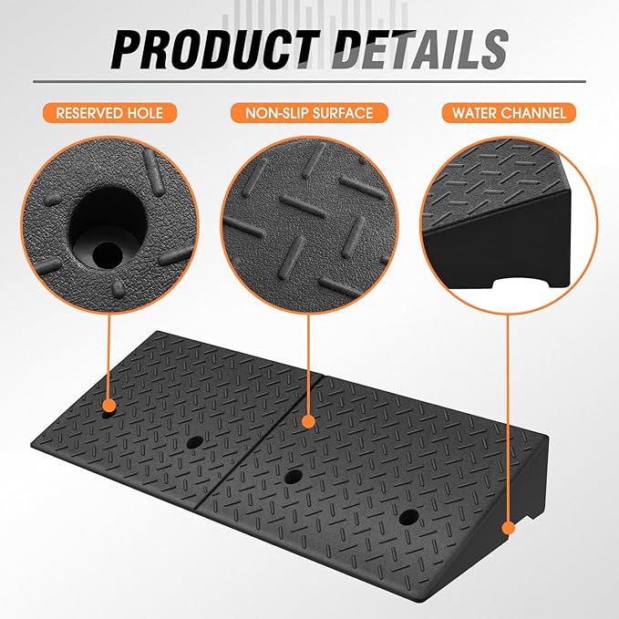 DNA MOTORING 1pcs 5.7" Rise Rubber Curb Ramp Heavy Duty Loading Driveway Ramp Threshold Ramp 38.6 in L x 14.8 in W x 5.7 in H for Loading Dock, Warehouse, Wheelchair, Motorcycles, Cars, TOOLS-00647