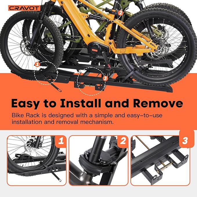 CyberRack S3 Ebike Rack, 300 lbs Capacity Foldable Bike Racks for Tow Hitch Heavy Electric Bike Carrier for 3 E-Bike, Up to 5-inch Fat Tire 2'' Receiver