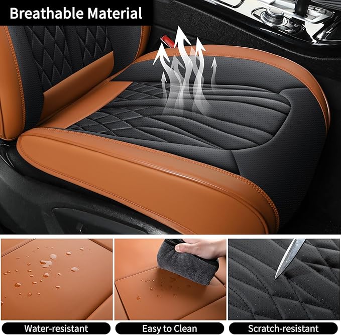 Car Seat Covers Front Seats, Car Seat Protector Waterproof, Car Seat Cushion Nappa Leather, Driver Seat Cover Brown Carseat Cover Universal Fit for Most Cars Brown&Black