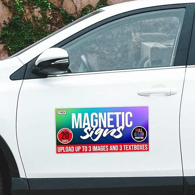 2 Pack, Personalized Magnetic Signs for Vehicles, Custom Car Magnets for Businesses, Customized Full Color Magnetic Truck Signs, 12x24 Car Magnet Signs (Design C)