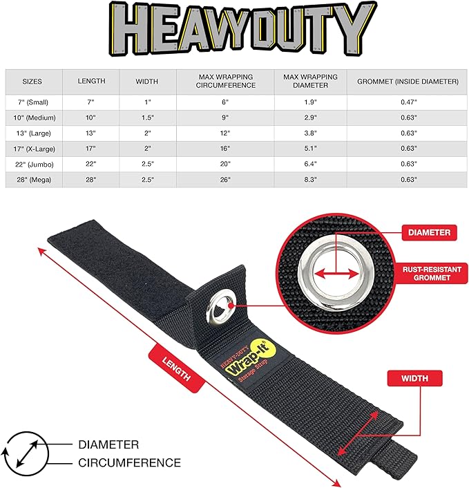 Heavy-Duty Wrap-It Storage Straps - Assorted 9-Pack - Extension Cord Hanger Cord Straps for Garage Storage and Organization