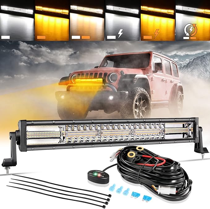 Auxbeam 22 Inch LED Light Bar, 120W 6 Modes Amber White Strobe Fog Lights, Yellow Spot Flood Memory Reset Function Offroad Driving Work Ditch Light for Truck Car ATV