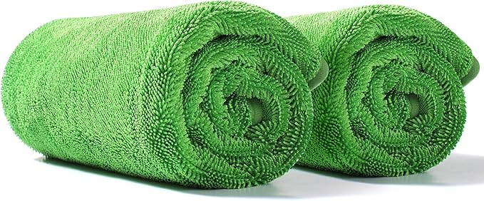 JOYMOOP Car Dry Towel, Quick Drying, Medium Size, Microfiber Cleaning Cloth, Green, 35.4 x 23.6 Inches, 2 Pack for Boates, RVs, SUVs, Trucks, Cars