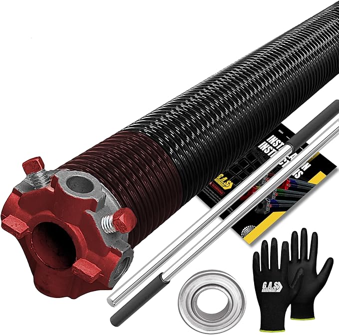 Garage Door Torsion Spring 234x2x25 Torsion Springs for Left Side of Garage Door with 1" Steel Bearing, Gloves, and Winding Bars Precision E-Coating 5-Year Warranty Minimum 30,000 Cycles (Red Cone)