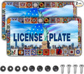 License Plate Protector for Women Multicolor License Plate Frames for Men Mexican Tiles Universal Aluminum Car Accessory 2 Pack with Screw Covers Set