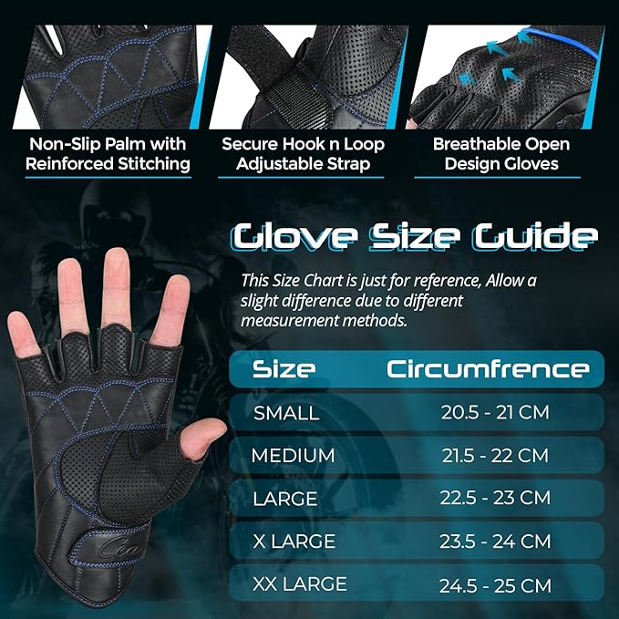 aasportx Motorcycle Gloves - Men's Leather Motorbike Gloves with Touchscreen Function - Non-Slip Pads for Men & Women