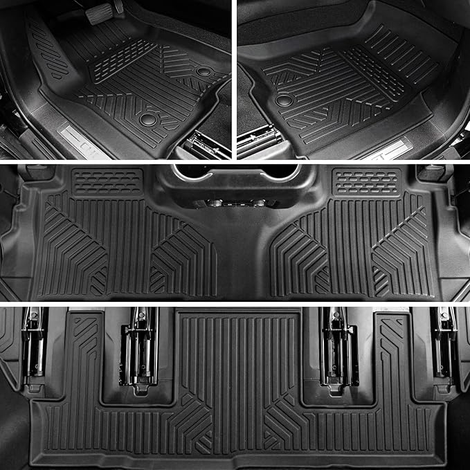 Floor Mats Set for 2021-2025 Chevrolet Chevy Tahoe/GMC Yukon 7 Seats Accessories, Full Coverage All Weather Floor Mats Cargo Mat with 3rd Row Backrest Protectors & Door Sill Guards