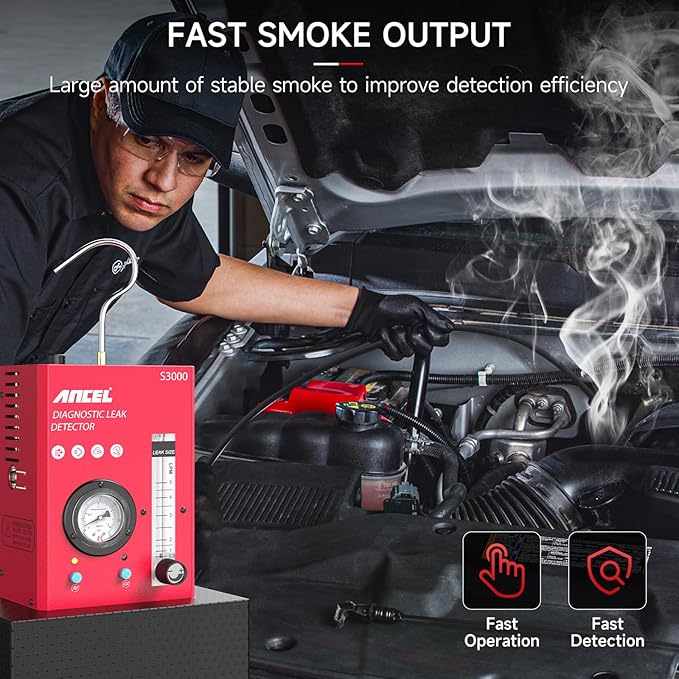 ANCEL S3000-US Smoke Machine Automotive with Built-in Air Compressor, Pressure Gauge & Adjustable Flow Meter, Automotive Smoke Machine Leak Detector for EVAP, Fuel, Vacuum System & More