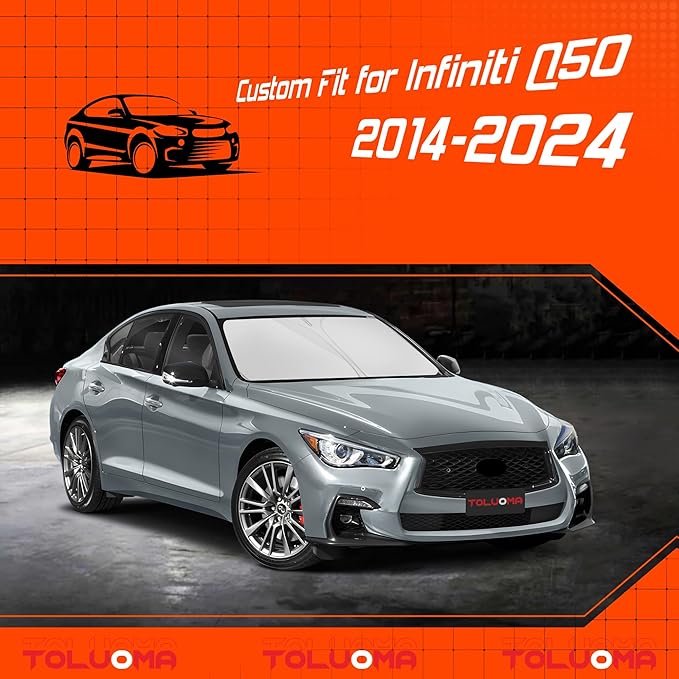 Custom Fit Windshield Sun Shade for Infiniti Q50 2014-2024 - Full Coverage, 210T Reflective Fabric, Double-Layer Design - Blocks 99% UV Rays, Keeps Car Cool, Easy to Install and Store