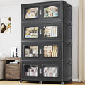 880 Qt Stackable Storage Bin with Lid, 220Gal Extra Large Collapsible Storage Boxes, Folding Plastic Drawer, Heavy-Duty Store Cabinet, Closet Organizer for Home Kitchen, 4 Pack Black
