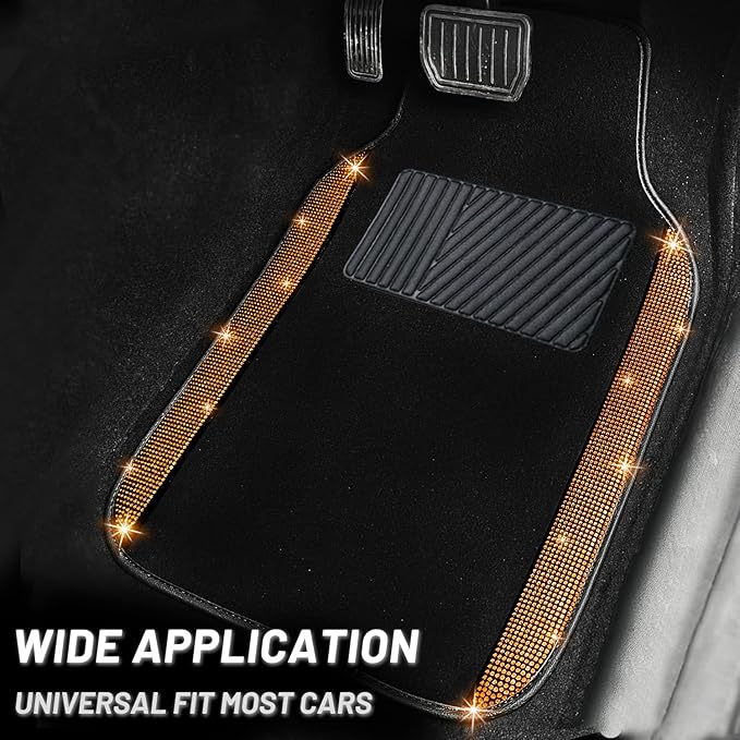 NBTEPEM Bling Car Floor Mats Full Set, Universal Fit Most Cars,SUV, Trucks, 4 pcs Sparkle Glitter Diamond Carpet for Women Girls with Anti-Slip Pad (Orange Diamond)