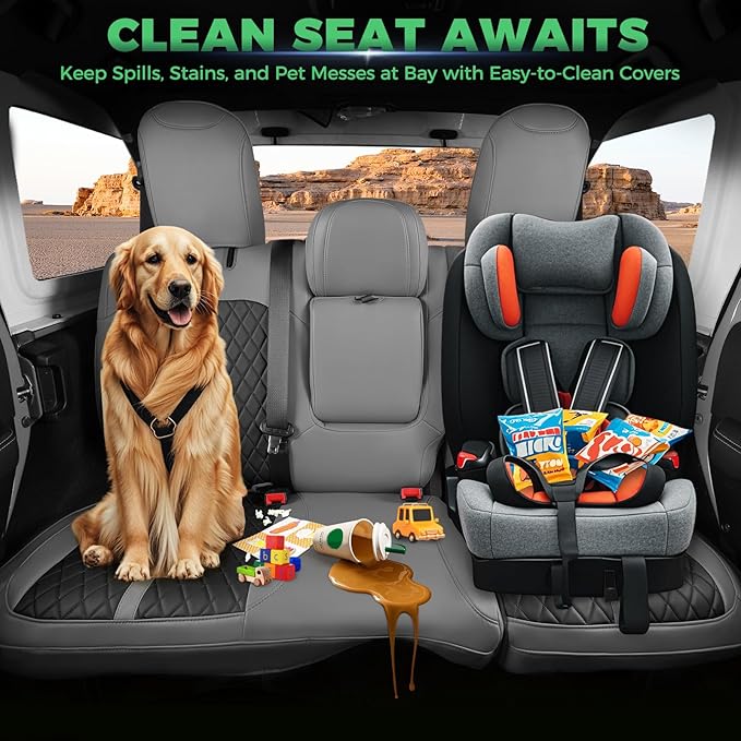 for Jeep Wrangler Seat Covers 4Door JL 2018 2019 2020 2021 2022 2023 2024 2025, Custom Fit Car Seat Cover Full Set, Luxury Waterproof Leather Seat Protectors, Gray Black, With Rear Cup Holder