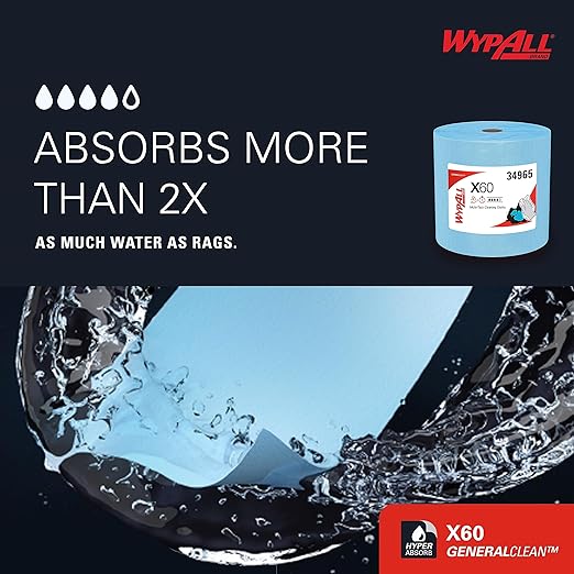 WypAll GeneralClean X60 Cloths Multi-Task Cleaning Wipes, Jumbo (34965), Strong and Absorbent Towels, Blue (1 Roll of 1,100 Sheets, 1,100 Sheet Total)
