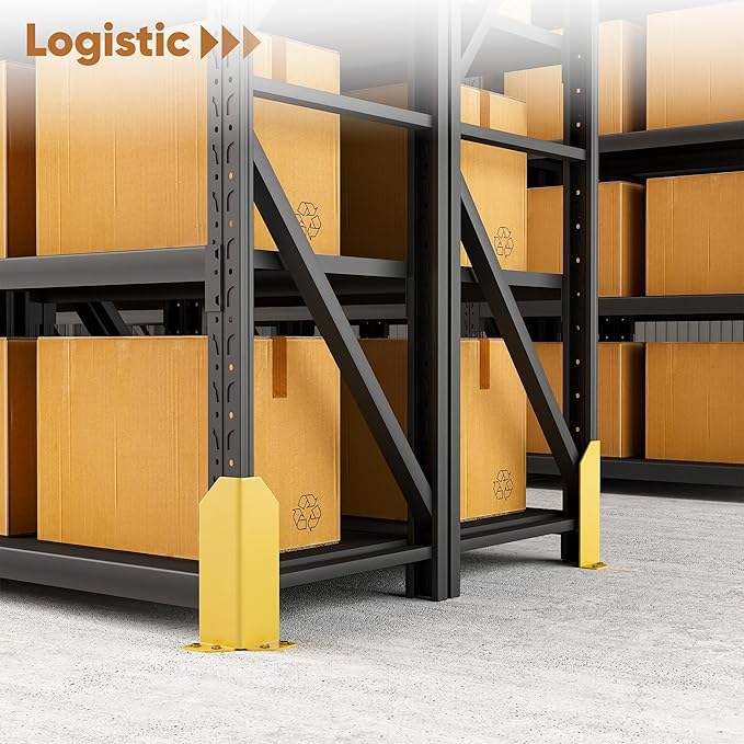 Nisorpa Pallet Rack Post Protectors, 12" Pallet Racking Guards with Hardware L Shape Safety Yellow Pallet Edge Protectors Set of 2